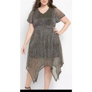 NWT Lane Bryant Silver Metallic Holiday Grecian Shark Bite Dress Plus Size 26/28